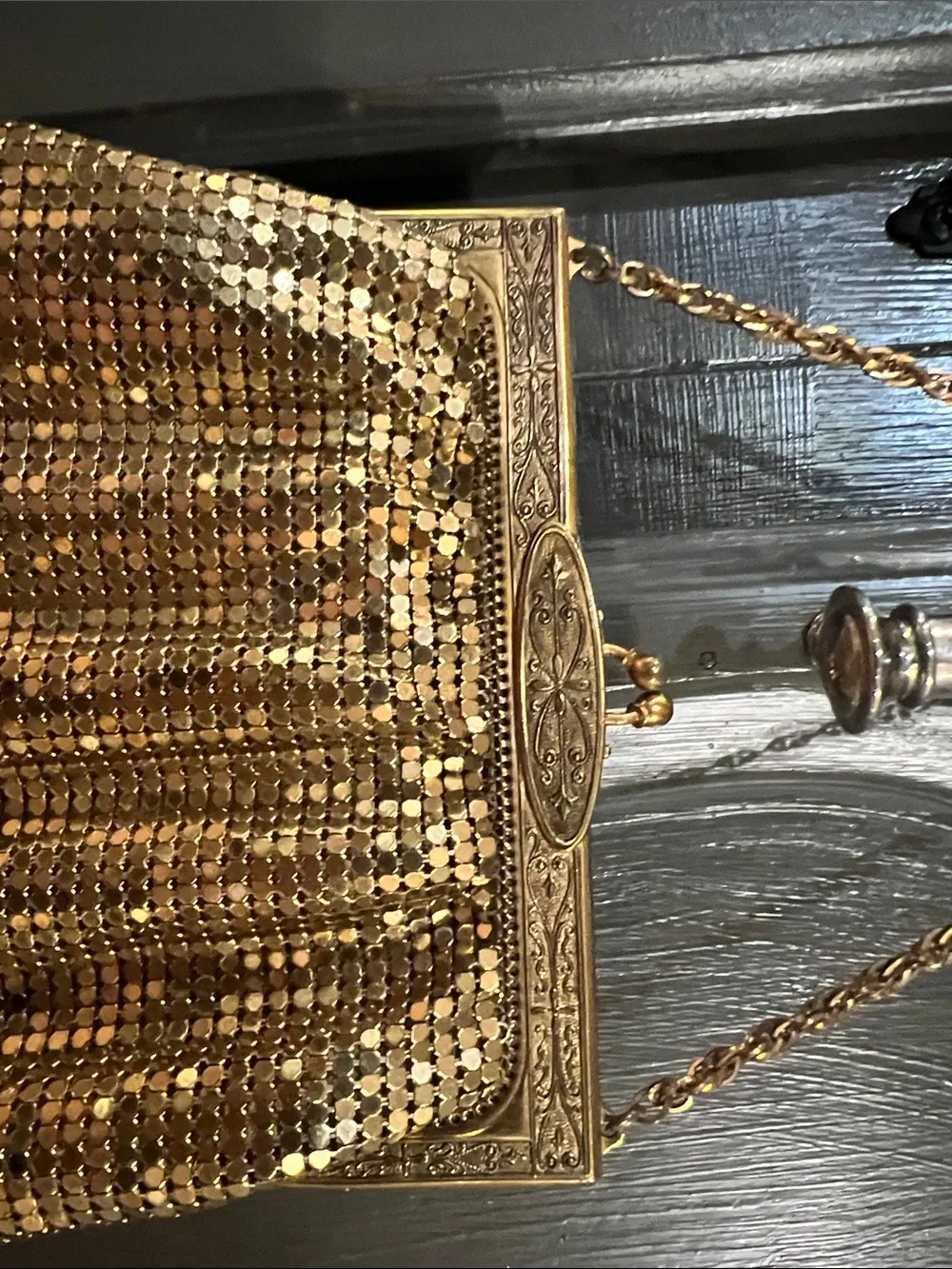 Vintage Whiting and Davis Gold Mesh Sequin Evening Handbag